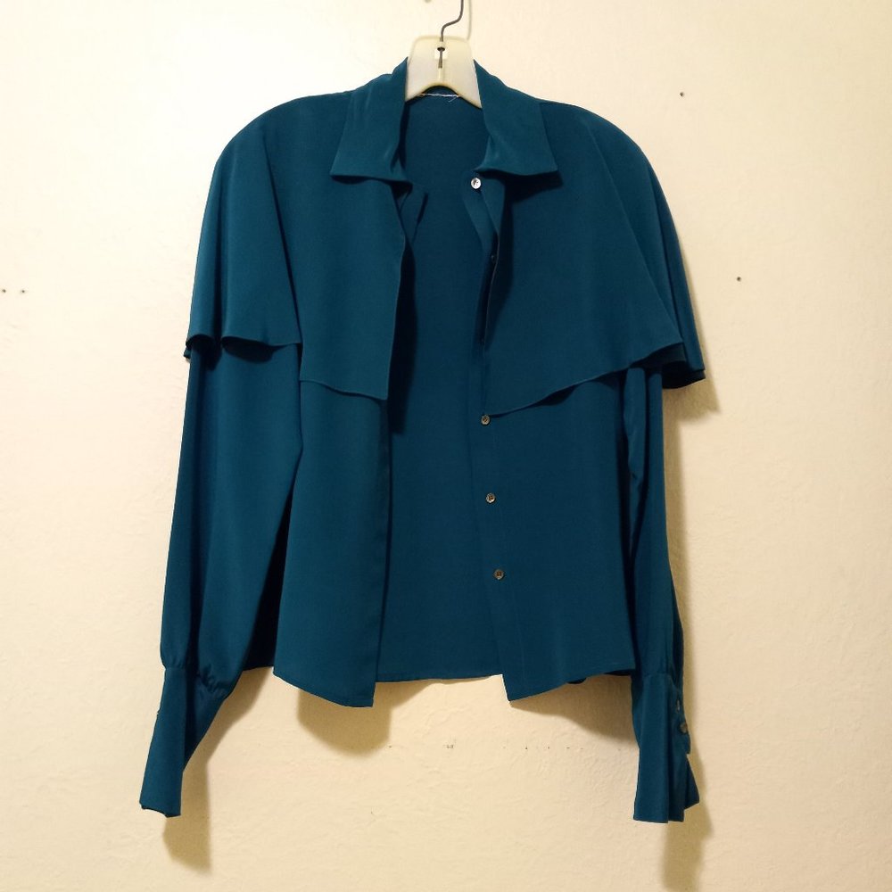 Vintage Silk Cape/Trench Blouse - Picture 13 of 16